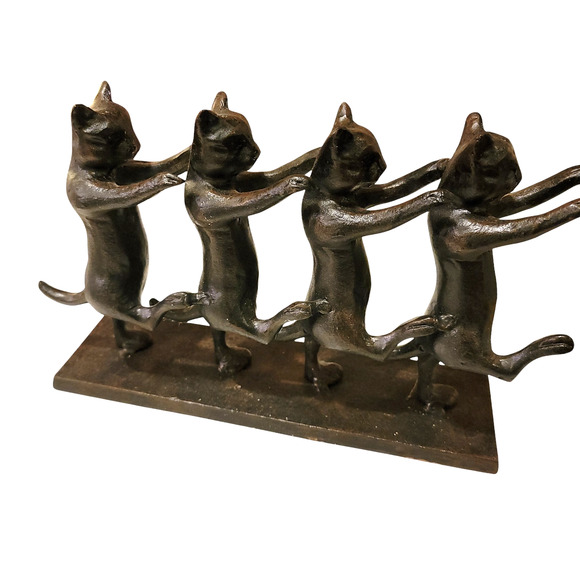 Toscano Dancing Cats Sculpture Cast Iron Kitty Whimsical Home Decor Brown - Picture 2 of 10